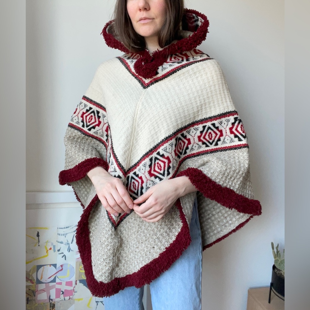 Vintage Milmarte wool woven hooded poncho / approx Xs/S